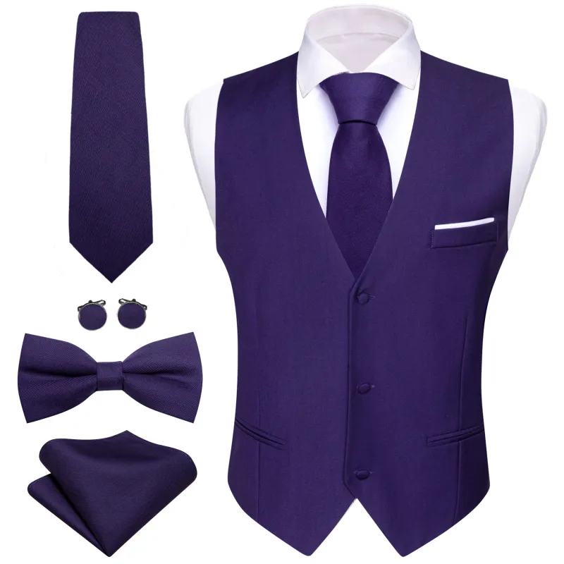 Barry. Wang Mens Purple Suit Vest 4PCS Solid Tuxedo Vest Necktie Bowtie Hanky Cufflinks Set sold by Barrywang