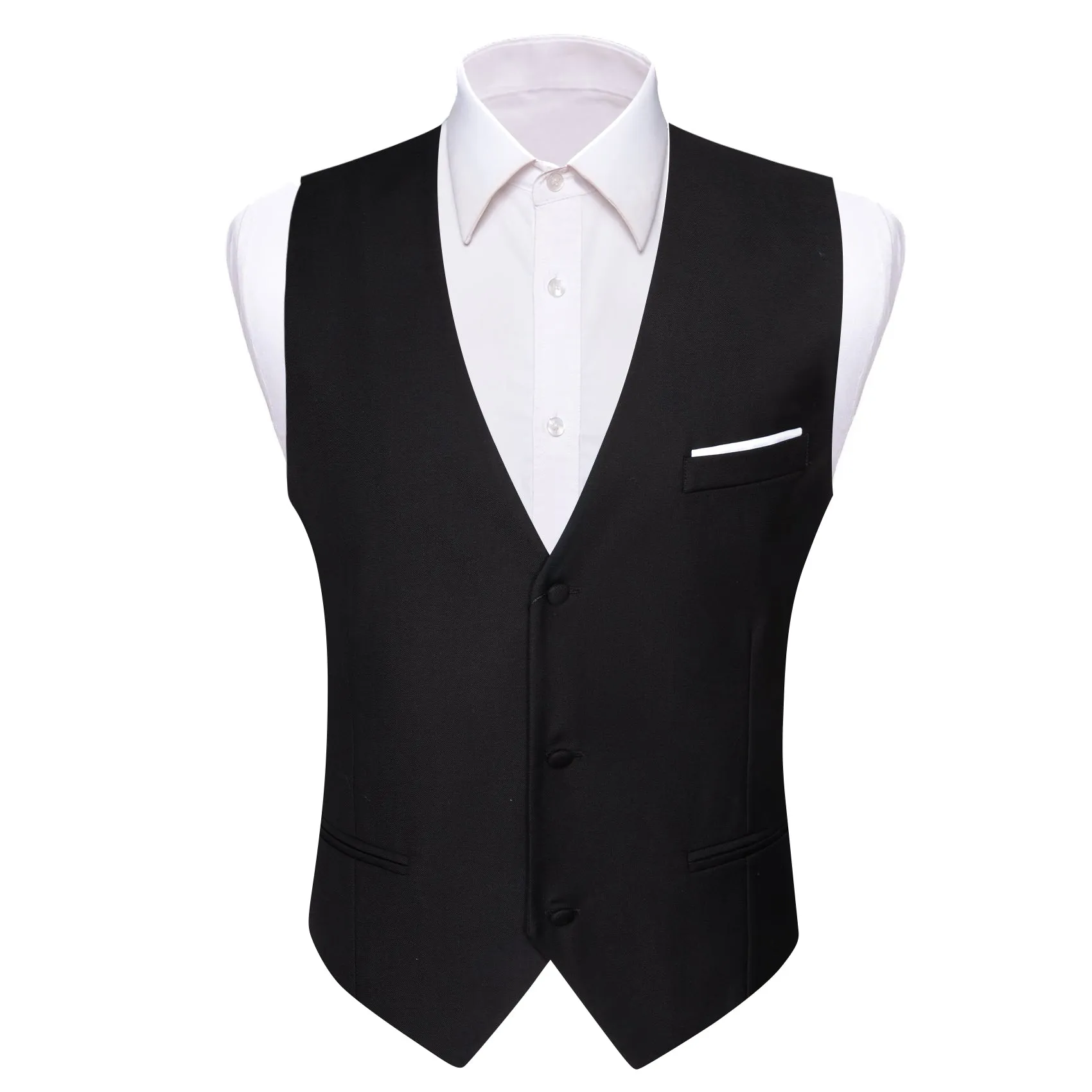 Barry. Wang Black Dress Vest Solid V-neck Formal Waistcoat Necktie Bowtie Hanky Cufflinks Set sold by Barrywang product image thumbnail 2
