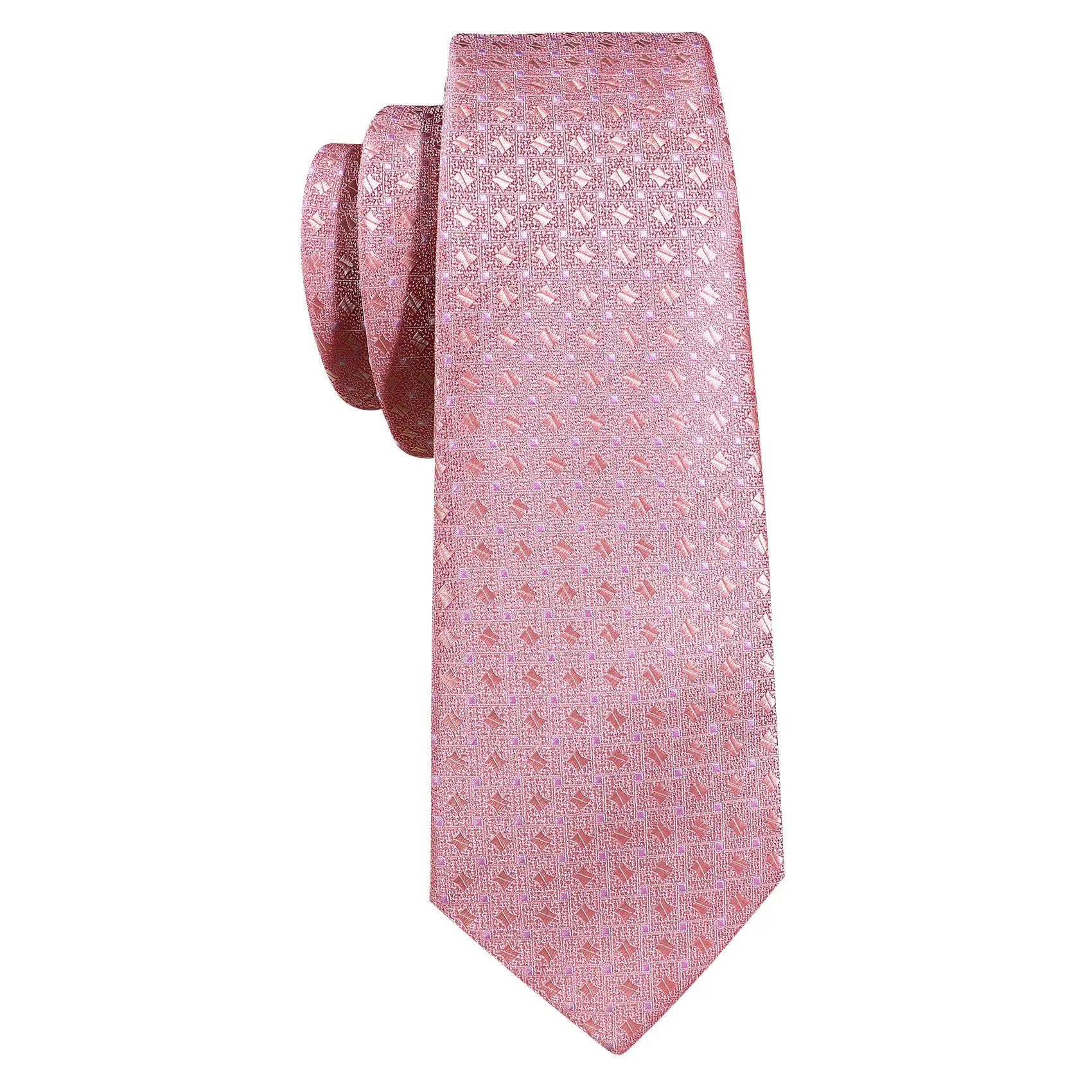 Barry. Wang Rose Pink Tie Mens Geometric Silk Necktie Pocket Square Cufflinks Set for Wedding sold by Barrywang product image thumbnail 5