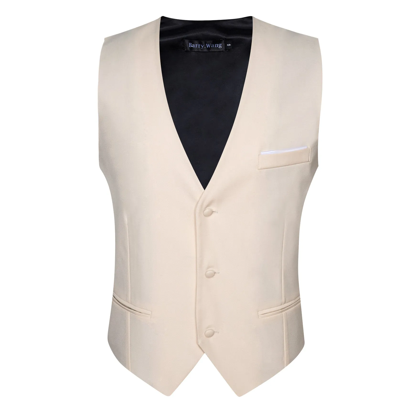 Barry. Wang Mens Dress Waistcoat Ivory Solid V-neck Formal Business Vest sold by Barrywang product image thumbnail 4