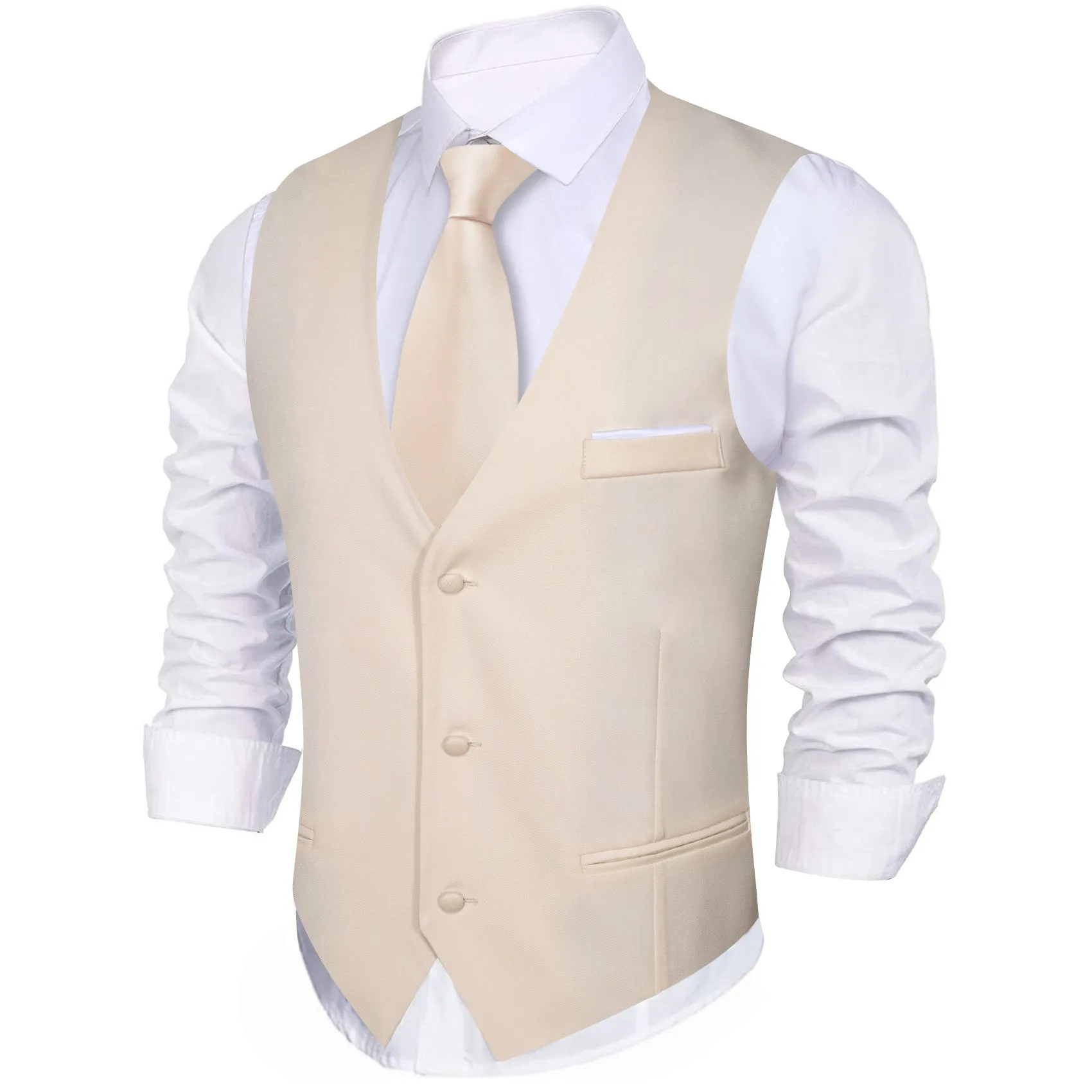 Barry. Wang Mens Dress Waistcoat Ivory Solid V-neck Formal Business Vest sold by Barrywang product image thumbnail 2