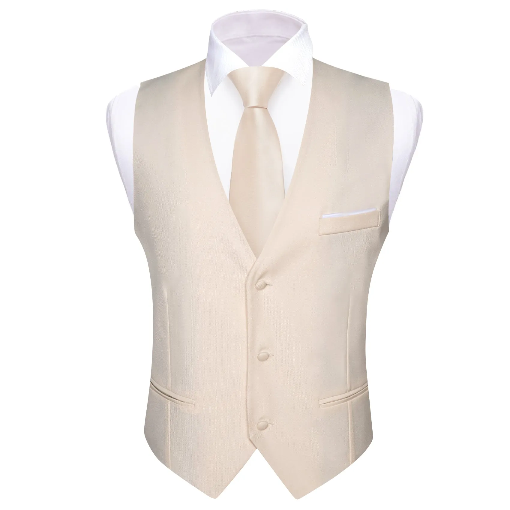 Barry. Wang Mens Dress Waistcoat Ivory Solid V-neck Formal Business Vest sold by Barrywang product image thumbnail 3
