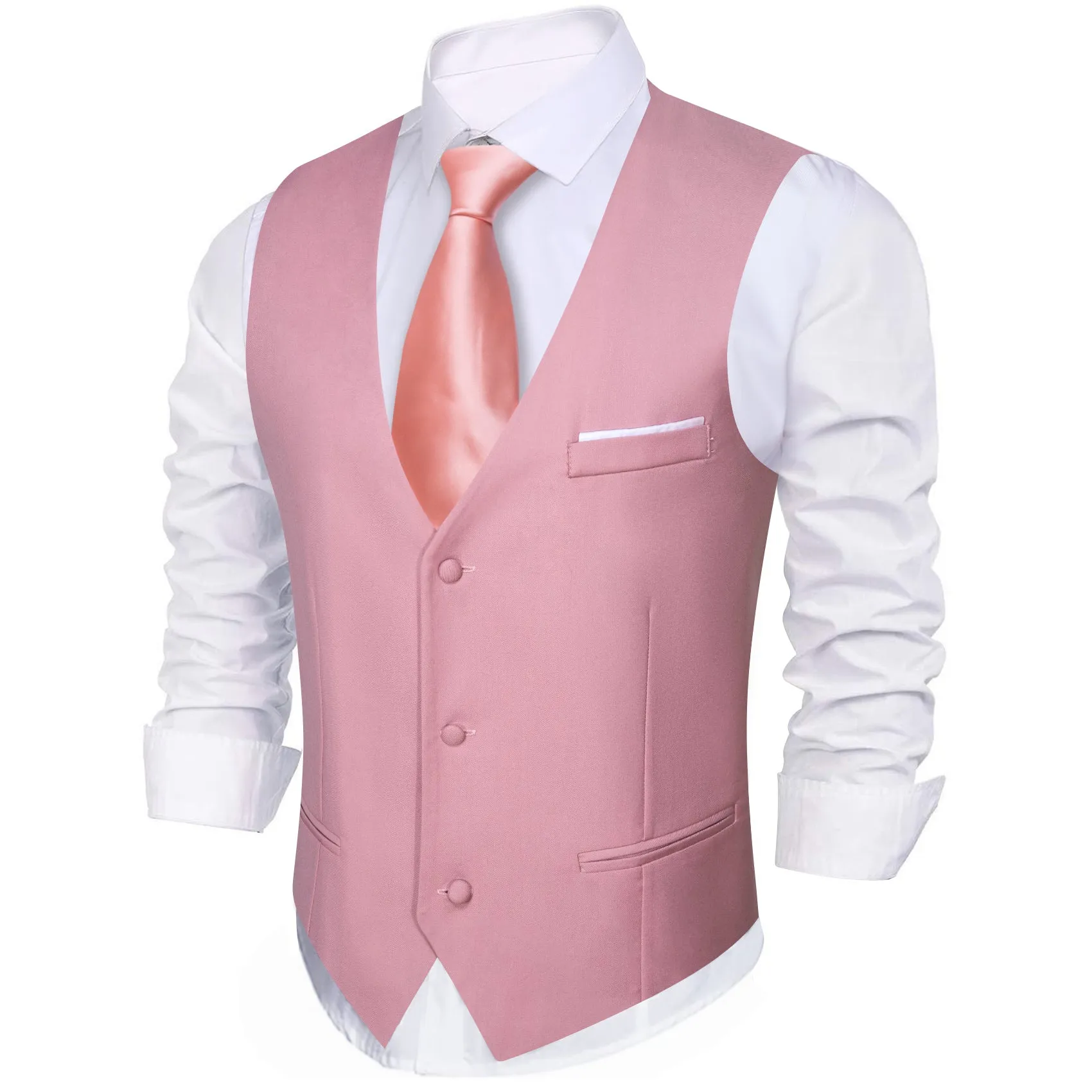 Barry. Wang Mens Suit Vest Pink Solid V-Neck Business Casual Waistcoat with 3 Pockets sold by Barrywang product image thumbnail 3