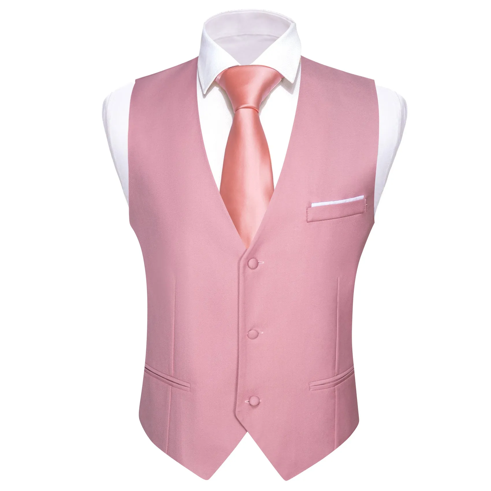 Barry. Wang Mens Suit Vest Pink Solid V-Neck Business Casual Waistcoat with 3 Pockets sold by Barrywang product image thumbnail 2