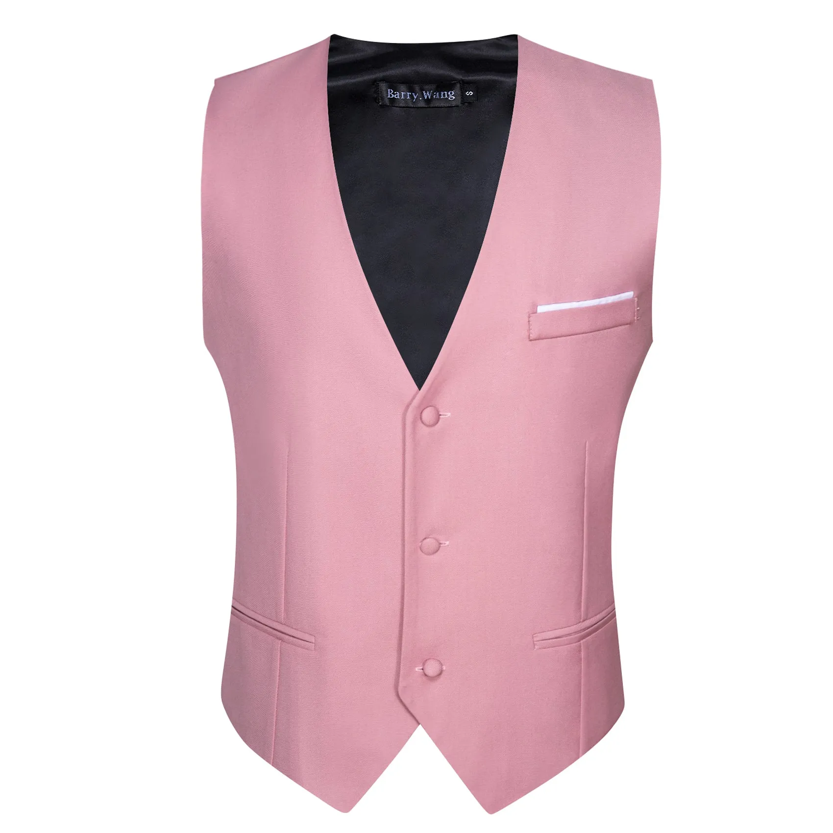 Barry. Wang Mens Suit Vest Pink Solid V-Neck Business Casual Waistcoat with 3 Pockets sold by Barrywang product image thumbnail 4