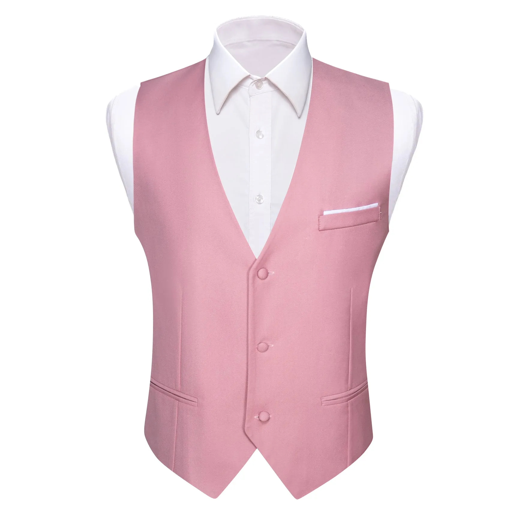 Barry. Wang Mens Suit Vest Pink Solid V-Neck Business Casual Waistcoat with 3 Pockets sold by Barrywang