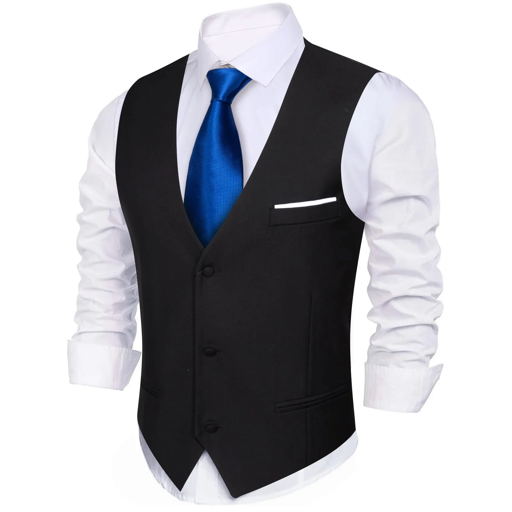 Barry. Wang Mens Black Formal Suit Vest Silk Solid Business Dress Formal Waistcoat sold by Barrywang product image thumbnail 3