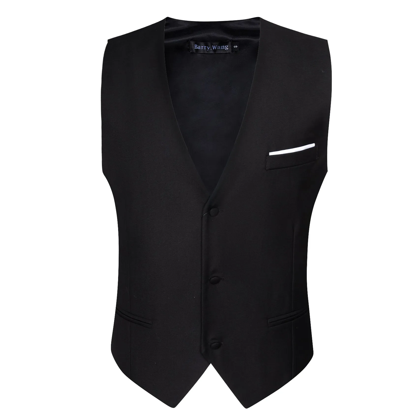Barry. Wang Mens Black Formal Suit Vest Silk Solid Business Dress Formal Waistcoat sold by Barrywang product image thumbnail 4