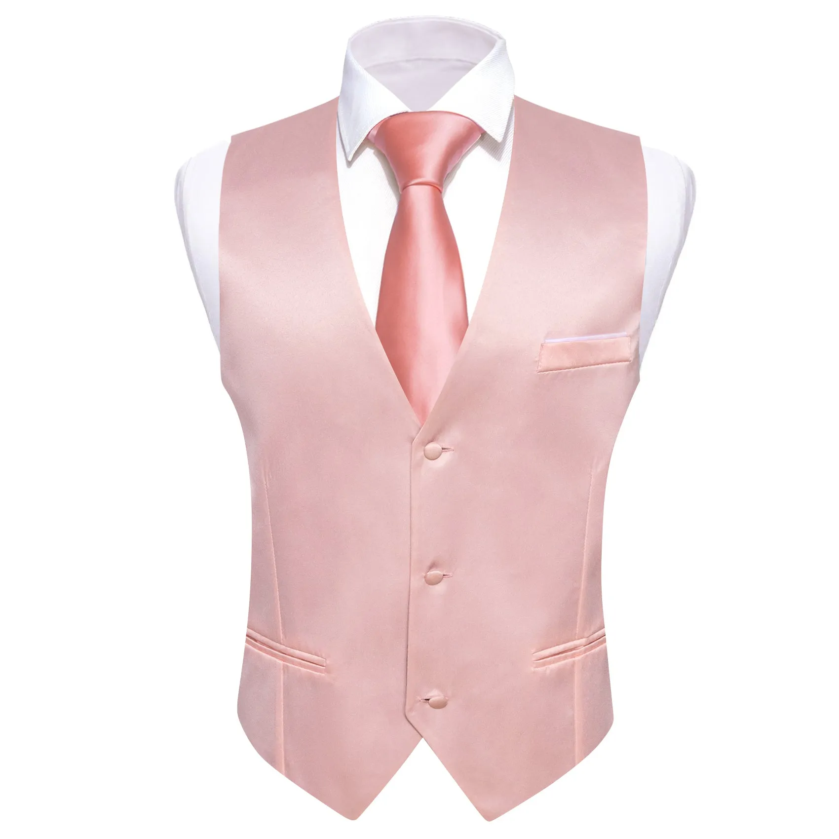 Barry. Wang Mens Dress Waistcoat Dusty Pink Solid V-neck Formal Business Vest sold by Barrywang product image thumbnail 2