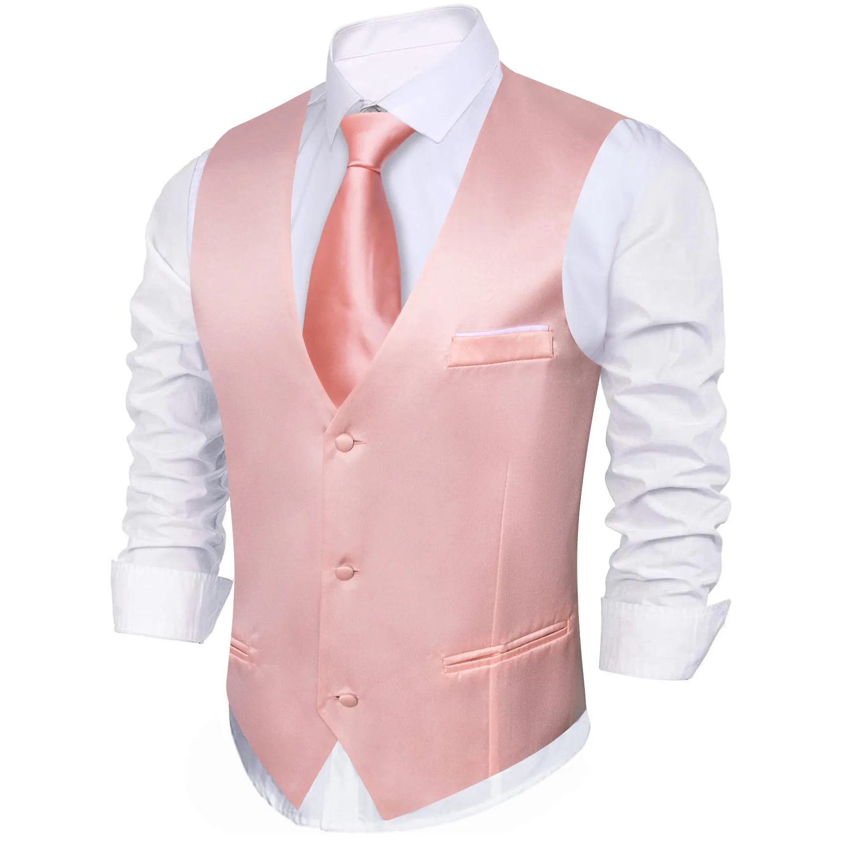 Barry. Wang Mens Dress Waistcoat Dusty Pink Solid V-neck Formal Business Vest sold by Barrywang product image thumbnail 3
