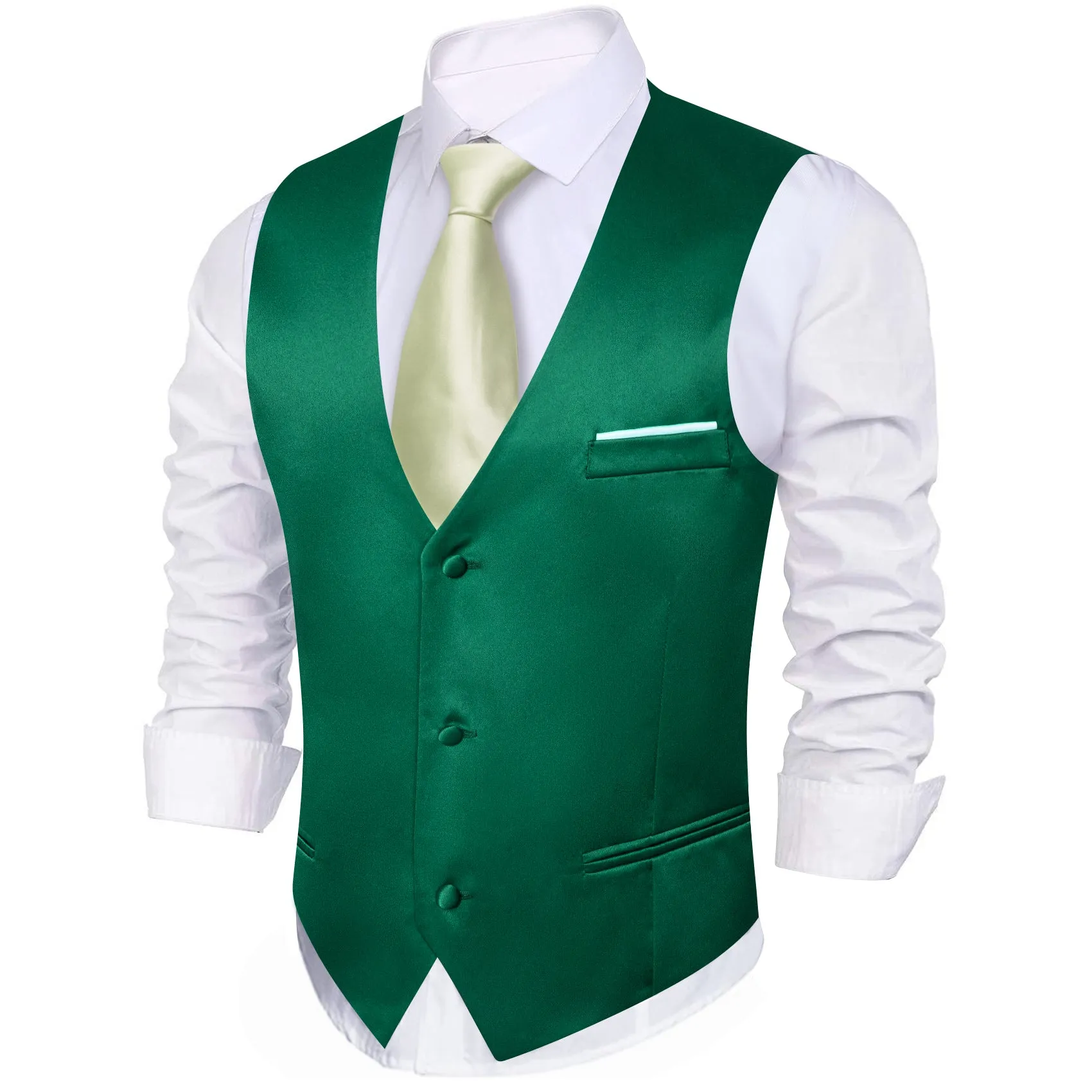 Barry. Wang Mens Emerald Green Formal Suit Vest Silk Solid Business Dress Formal Waistcoat sold by Barrywang product image thumbnail 3