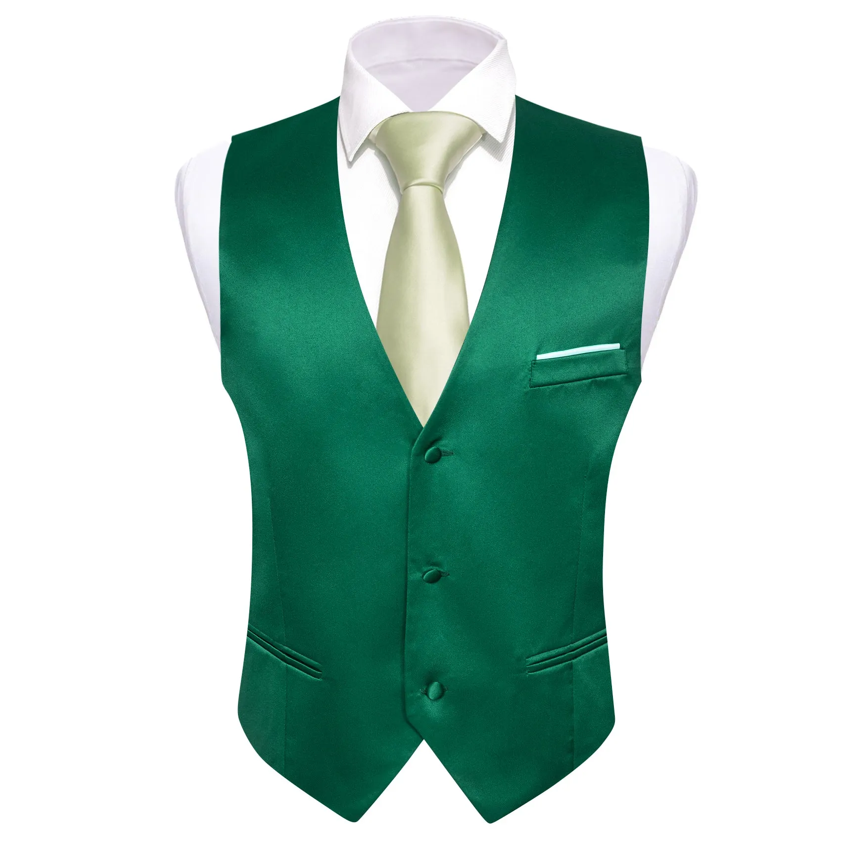 Barry. Wang Mens Emerald Green Formal Suit Vest Silk Solid Business Dress Formal Waistcoat sold by Barrywang product image thumbnail 2