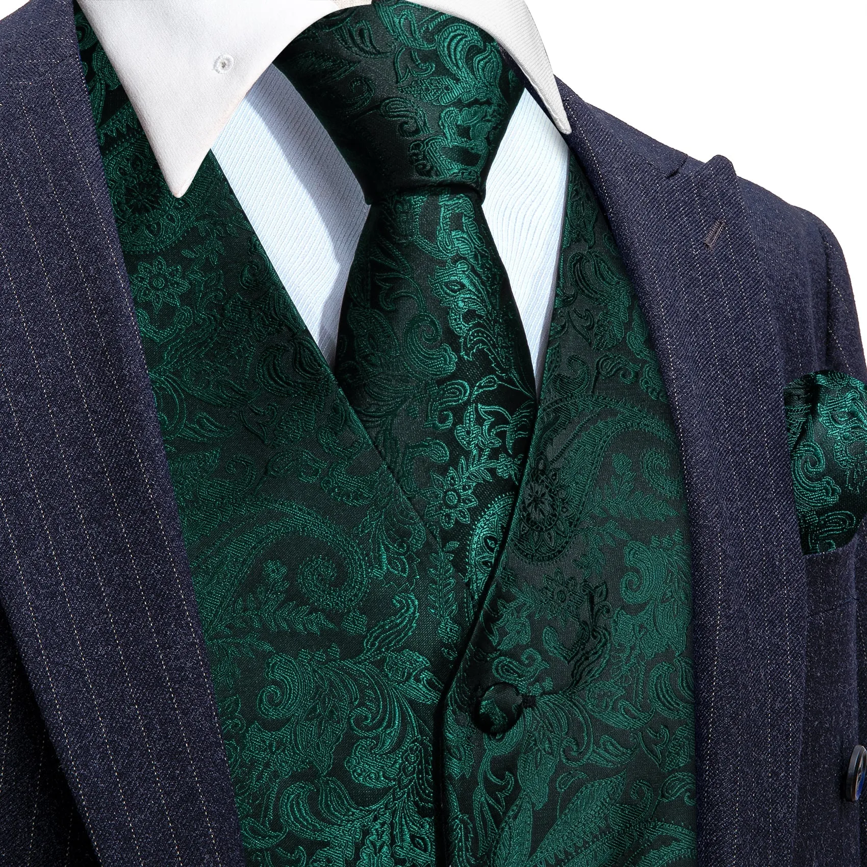 Barry. Wang Hunter Green Vest Formal Paisley Tuxedo Vest Necktie Bowtie Hanky Cufflinks Set sold by Barrywang
