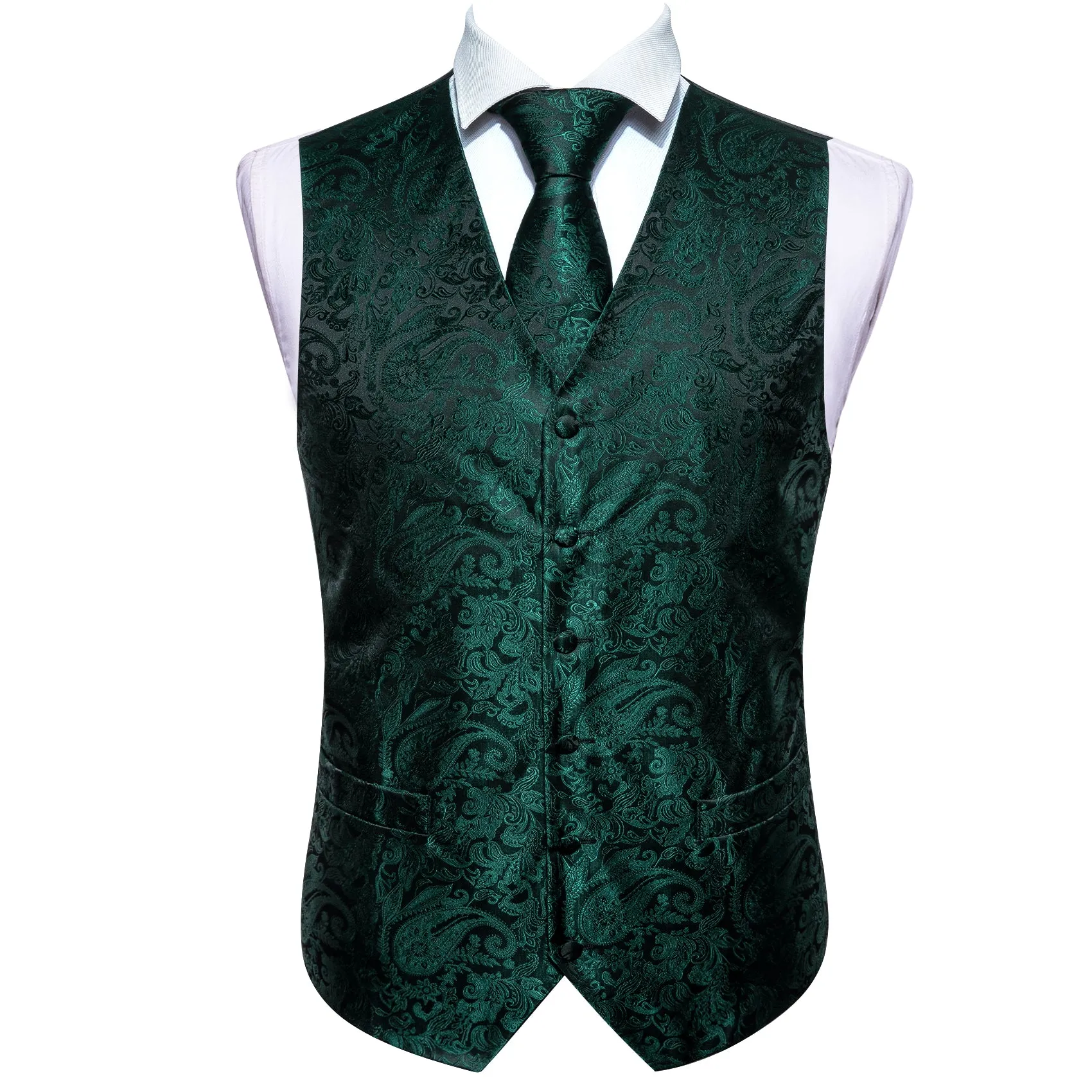 Barry. Wang Hunter Green Vest Formal Paisley Tuxedo Vest Necktie Bowtie Hanky Cufflinks Set sold by Barrywang product image thumbnail 3
