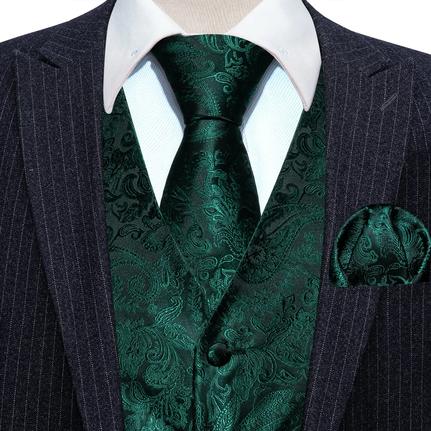 Barry. Wang Hunter Green Vest Formal Paisley Tuxedo Vest Necktie Bowtie Hanky Cufflinks Set sold by Barrywang product image thumbnail 2