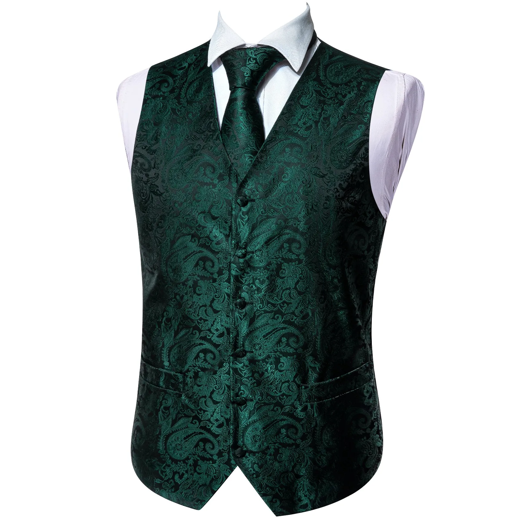 Barry. Wang Hunter Green Vest Formal Paisley Tuxedo Vest Necktie Bowtie Hanky Cufflinks Set sold by Barrywang product image thumbnail 4