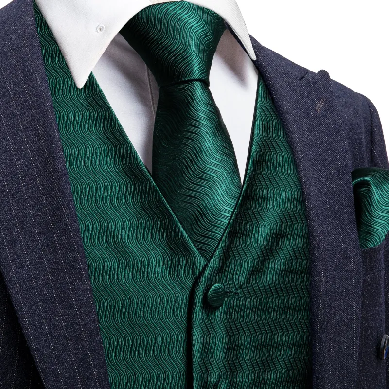 Barry. Wang Mens Hunter Green Vest Formal Solid V-Neck Suit Waistcoat Tie Hanky Cufflinks Set sold by Barrywang