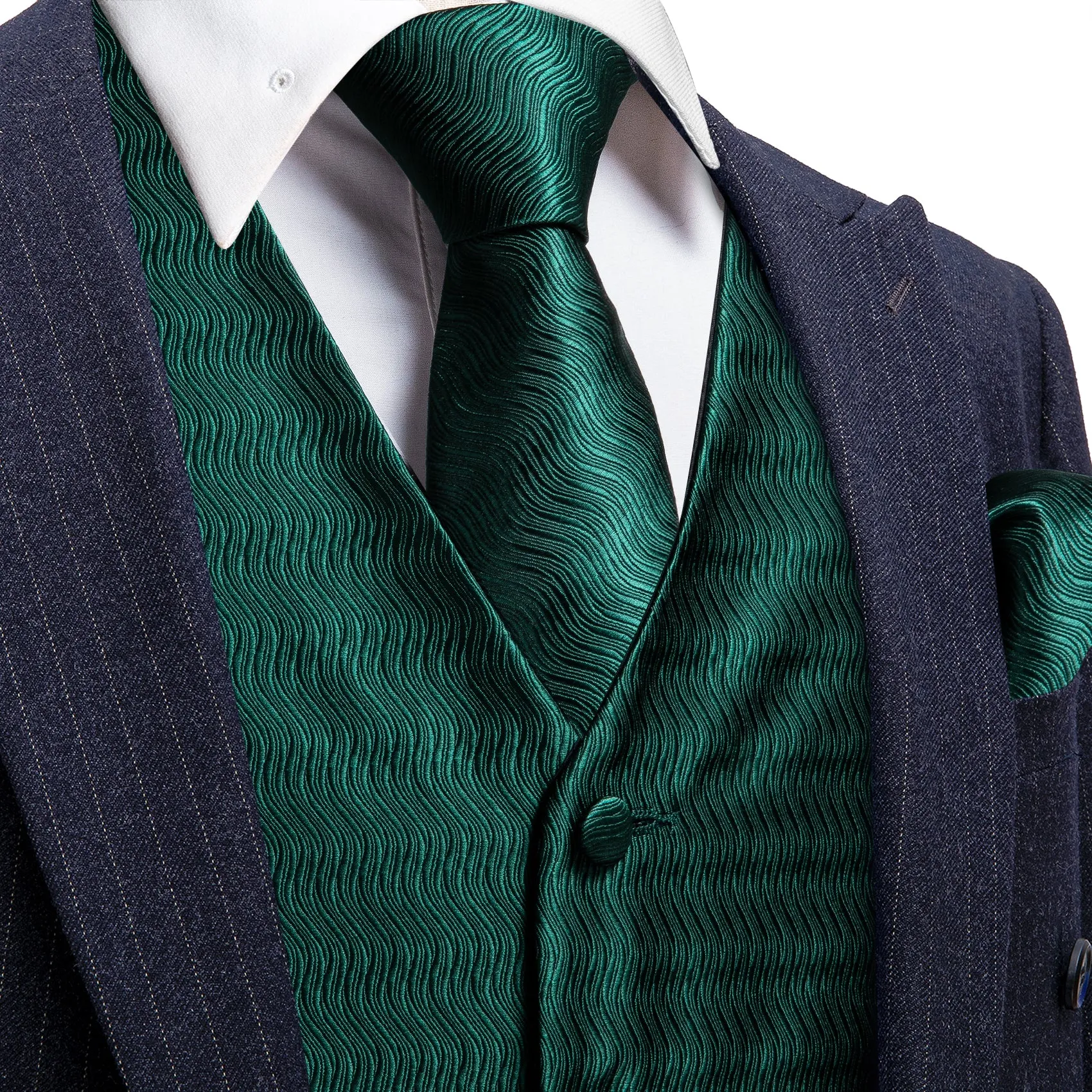 Barry. Wang Mens Hunter Green Vest Formal Solid V-Neck Suit Waistcoat Tie Hanky Cufflinks Set sold by Barrywang
