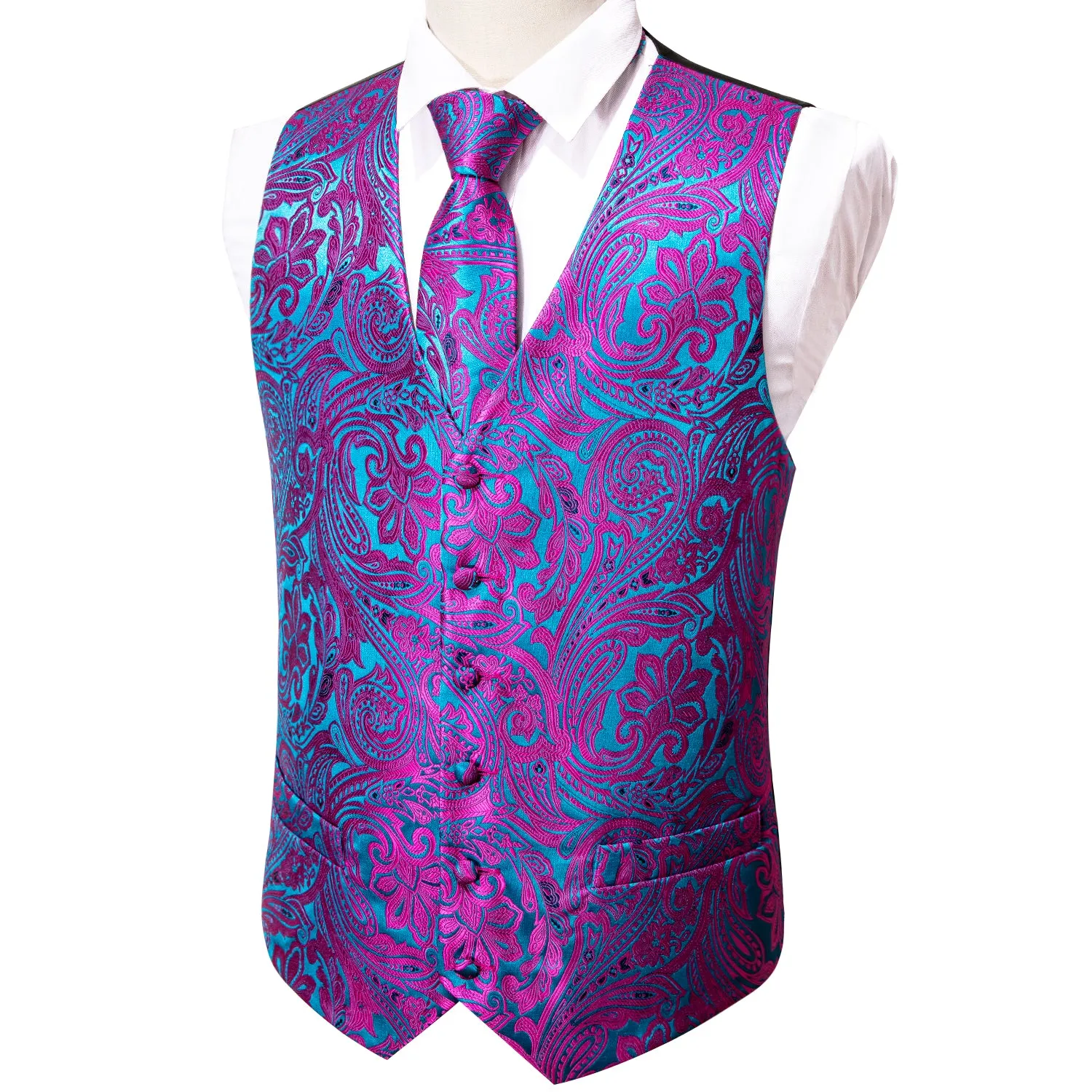 Barry. Wang Purple Paisley Waistcoat Formal Royal Blue Formal Suit Vest Tie Hanky Cufflinks Set sold by Barrywang product image thumbnail 3