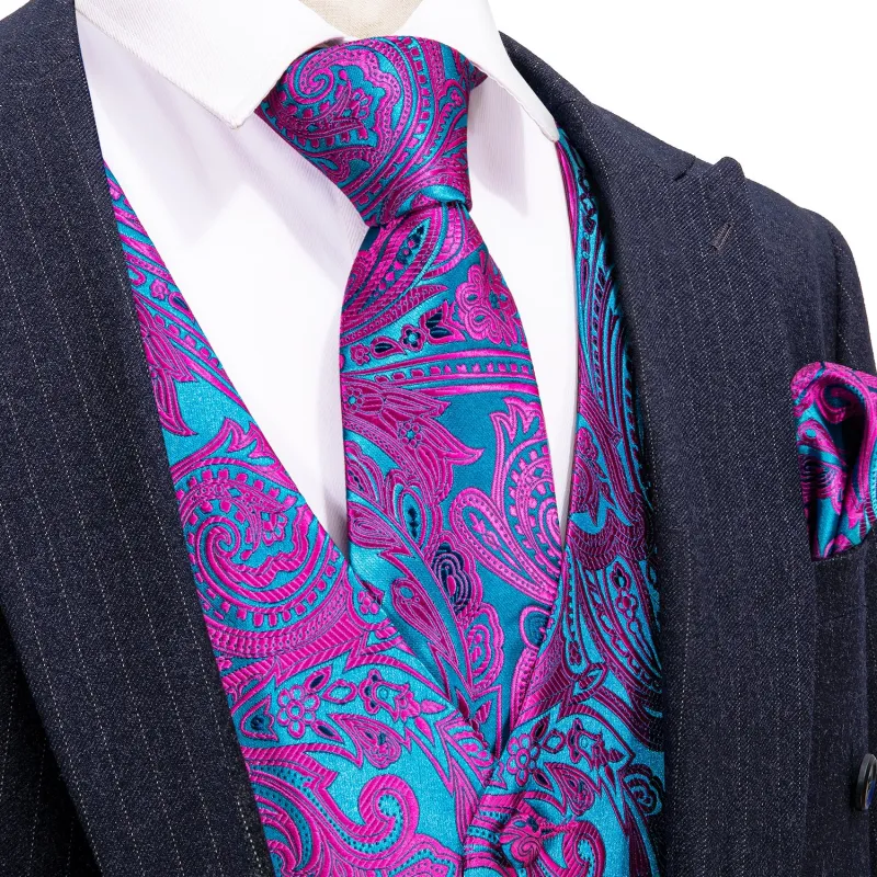 Barry. Wang Purple Paisley Waistcoat Formal Royal Blue Formal Suit Vest Tie Hanky Cufflinks Set sold by Barrywang