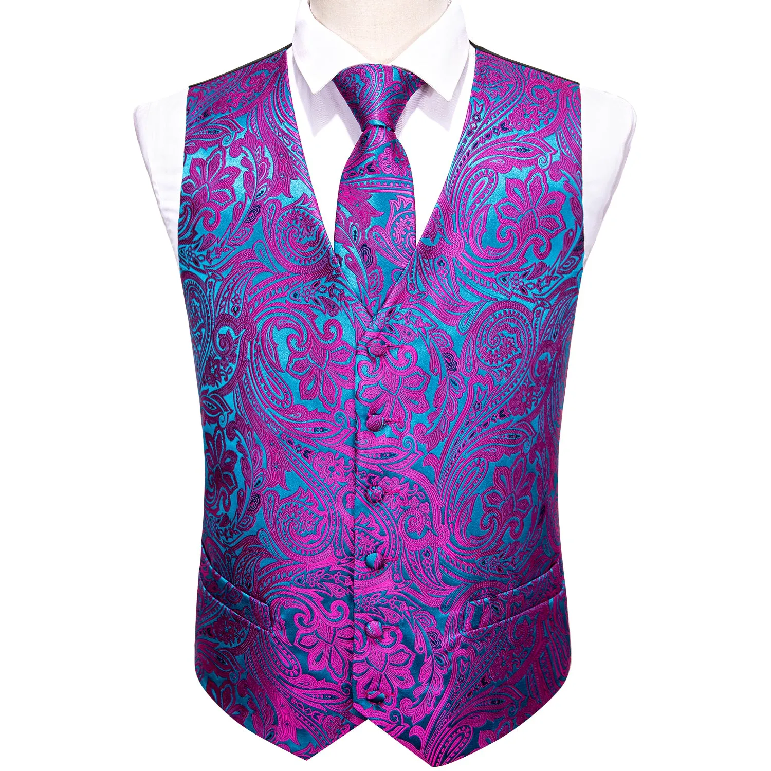 Barry. Wang Purple Paisley Waistcoat Formal Royal Blue Formal Suit Vest Tie Hanky Cufflinks Set sold by Barrywang product image thumbnail 2