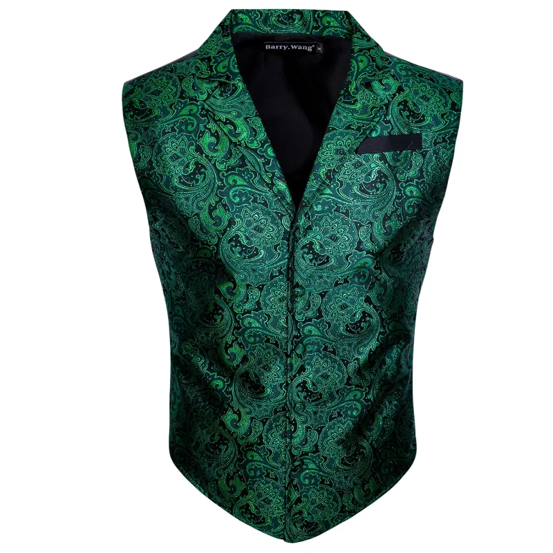 Barry. Wang Mens Paisley Victorian Vest Hunter Green Tailored Collar Waistcoat for Tuxedo sold by Barrywang