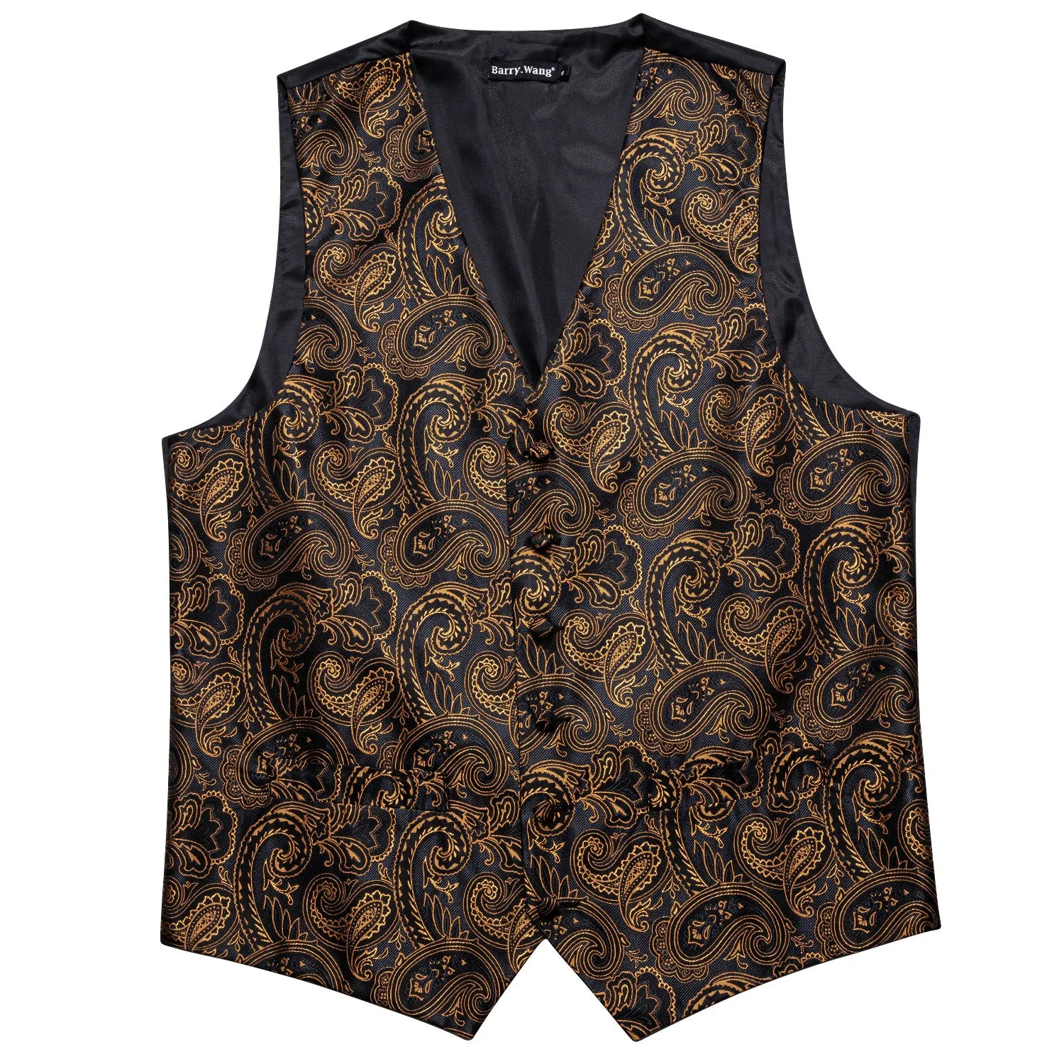 Barry. Wang Gold Paisley Suit Vest Black Formal Dress Waistcoat Tie Hanky Cufflinks Set sold by Barrywang product image thumbnail 5