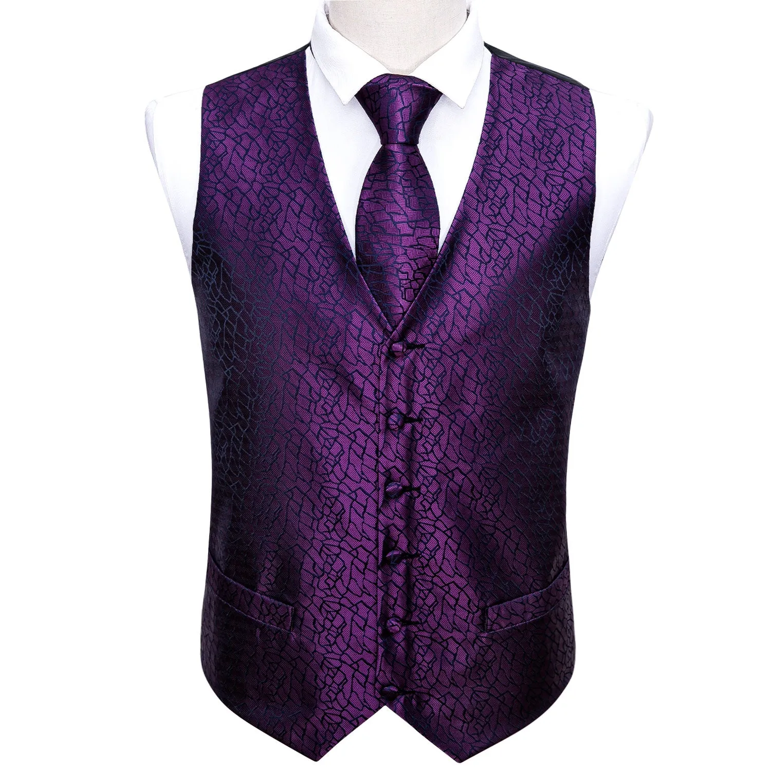 Barry. Wang Grape Purple Vest Suit 4PCS Geometric Tuxedo Vest Necktie Hanky Cufflinks Set sold by Barrywang product image thumbnail 5