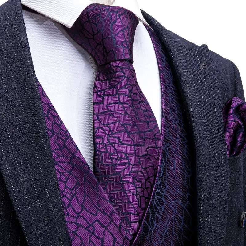 Barry. Wang Grape Purple Vest Suit 4PCS Geometric Tuxedo Vest Necktie Hanky Cufflinks Set sold by Barrywang