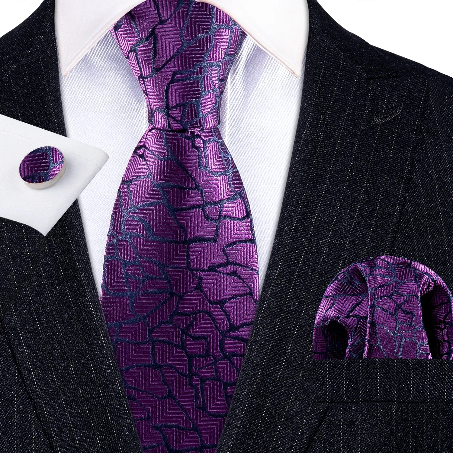 Barry. Wang Grape Purple Vest Suit 4PCS Geometric Tuxedo Vest Necktie Hanky Cufflinks Set sold by Barrywang product image thumbnail 3