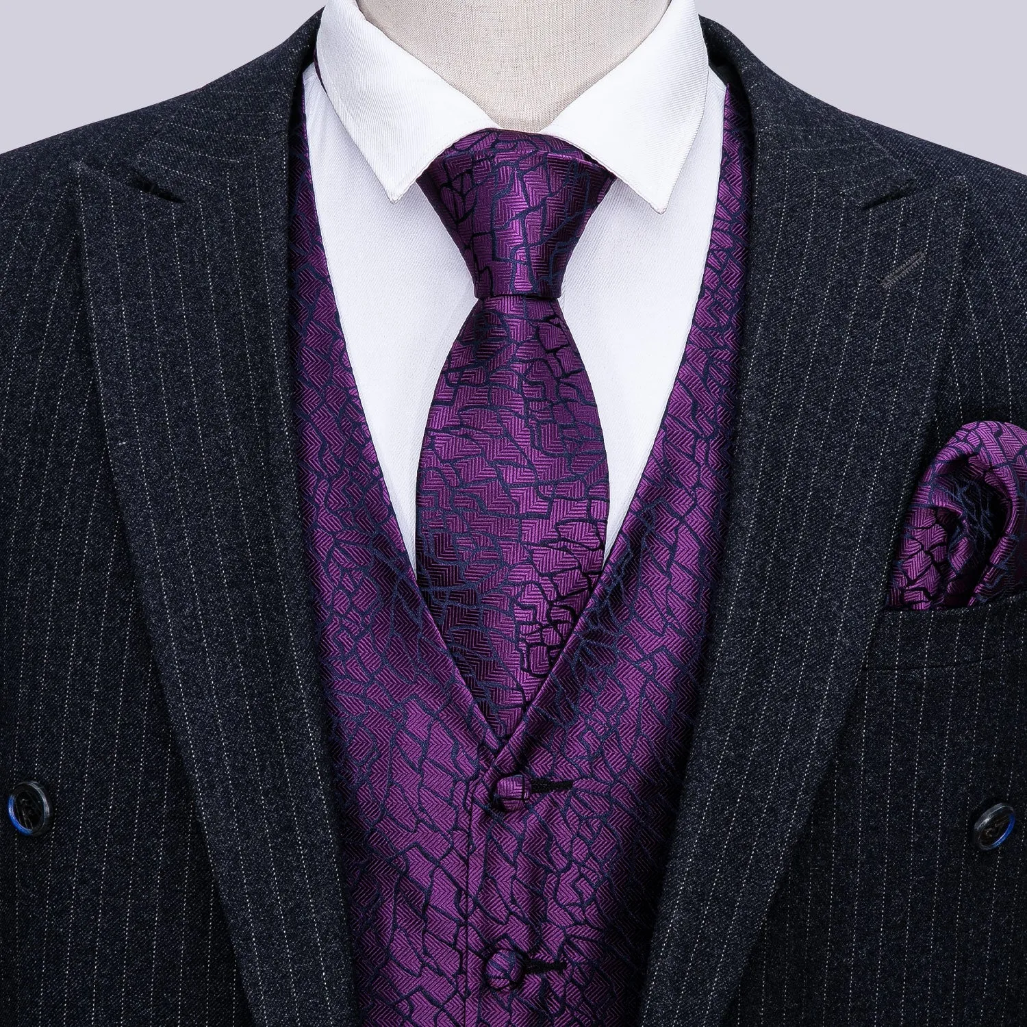 Barry. Wang Grape Purple Vest Suit 4PCS Geometric Tuxedo Vest Necktie Hanky Cufflinks Set sold by Barrywang product image thumbnail 2
