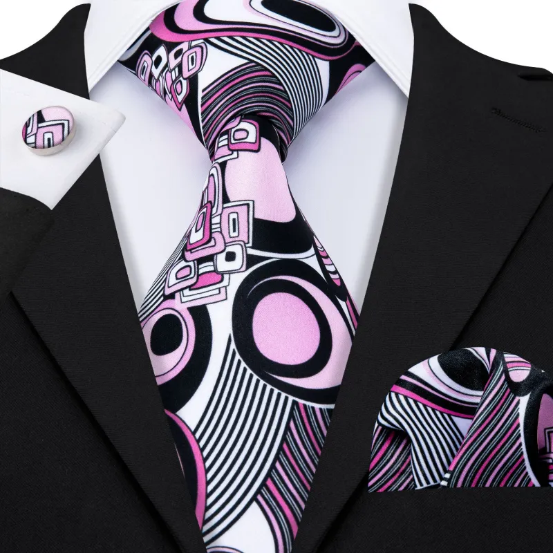 Barry. Wang Pink Tie Printed Novelty Necktie Handkerchief Cufflinks Set for Wedding Party sold by Barrywang