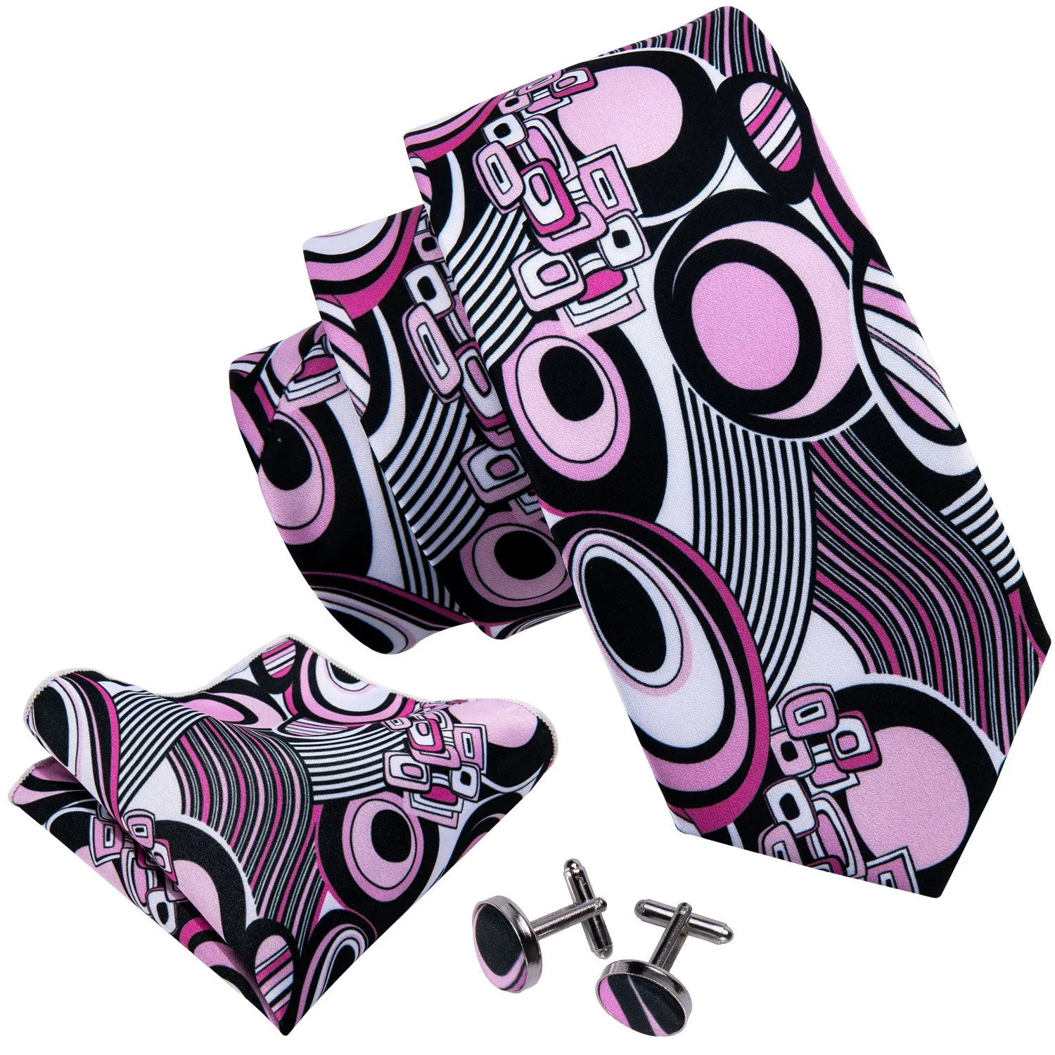 Barry. Wang Pink Tie Printed Novelty Necktie Handkerchief Cufflinks Set for Wedding Party sold by Barrywang product image thumbnail 2