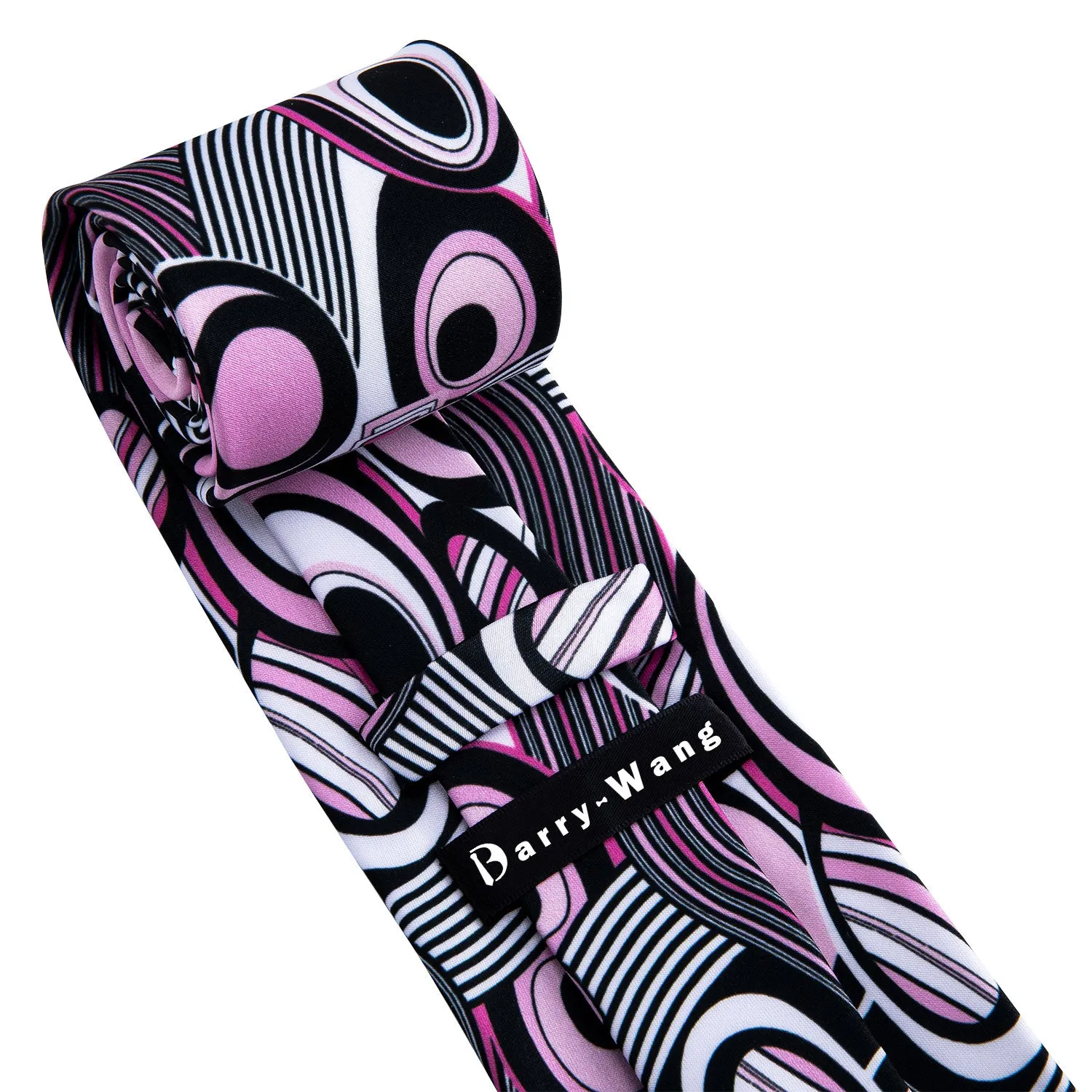 Barry. Wang Pink Tie Printed Novelty Necktie Handkerchief Cufflinks Set for Wedding Party sold by Barrywang product image thumbnail 4