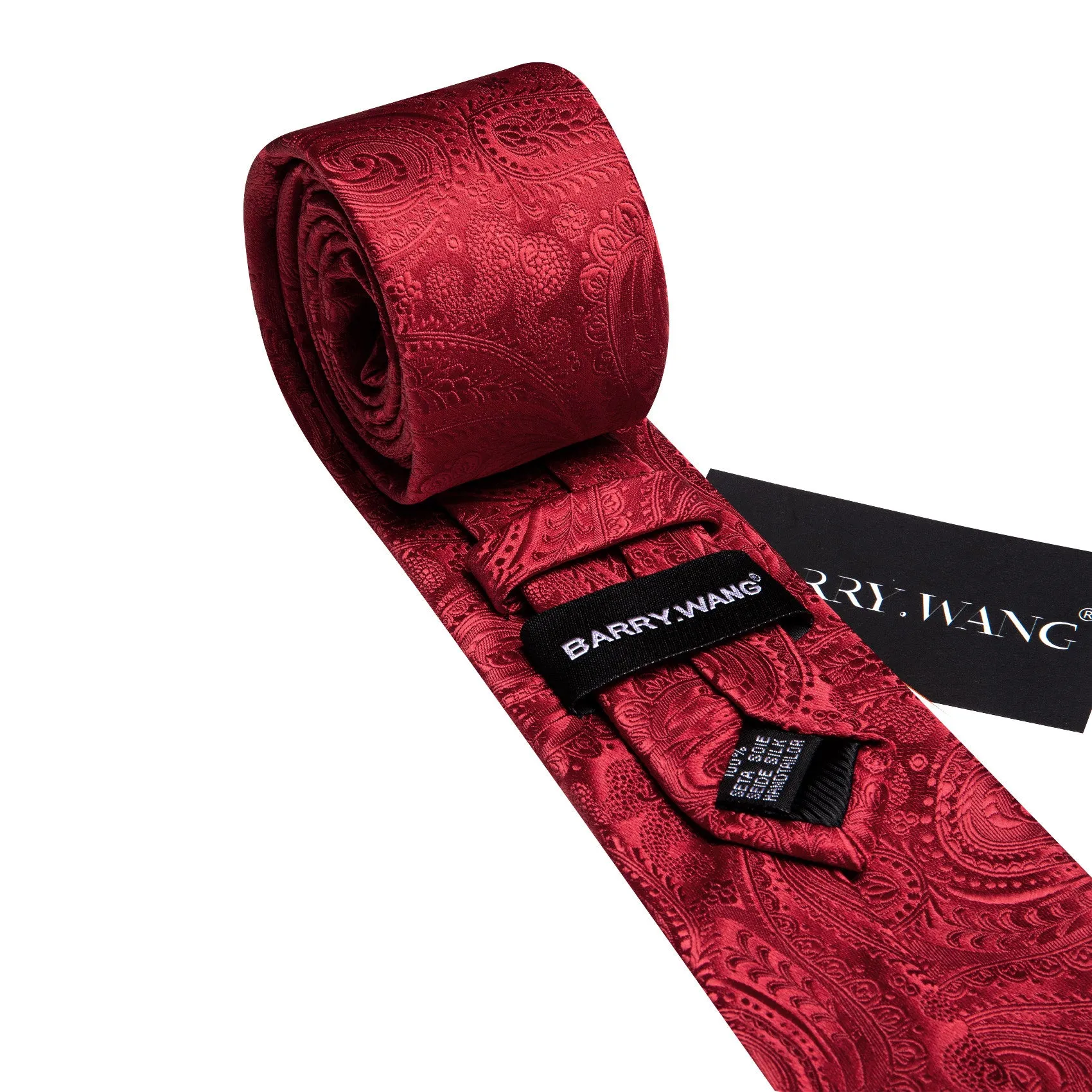 Barry. Wang Burgundy Tie Paisley Silk Mens Tie Pocket Square Cufflinks Set sold by Barrywang product image thumbnail 4