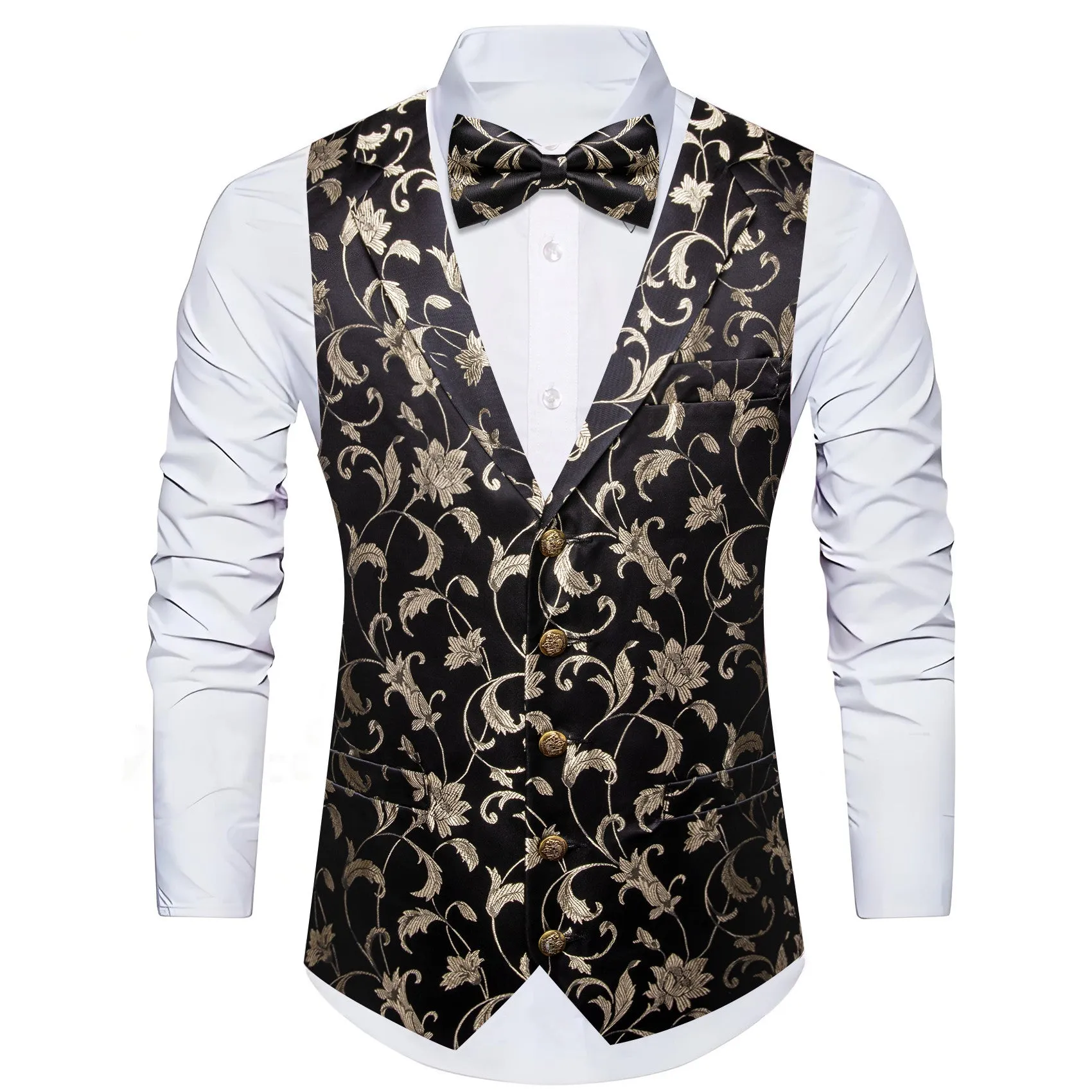 Barry. Wang Mens Collar Vest Ivory Floral Formal Suit Waistcoat Bowtie Hanky Cufflinks Set sold by Barrywang product image thumbnail 5