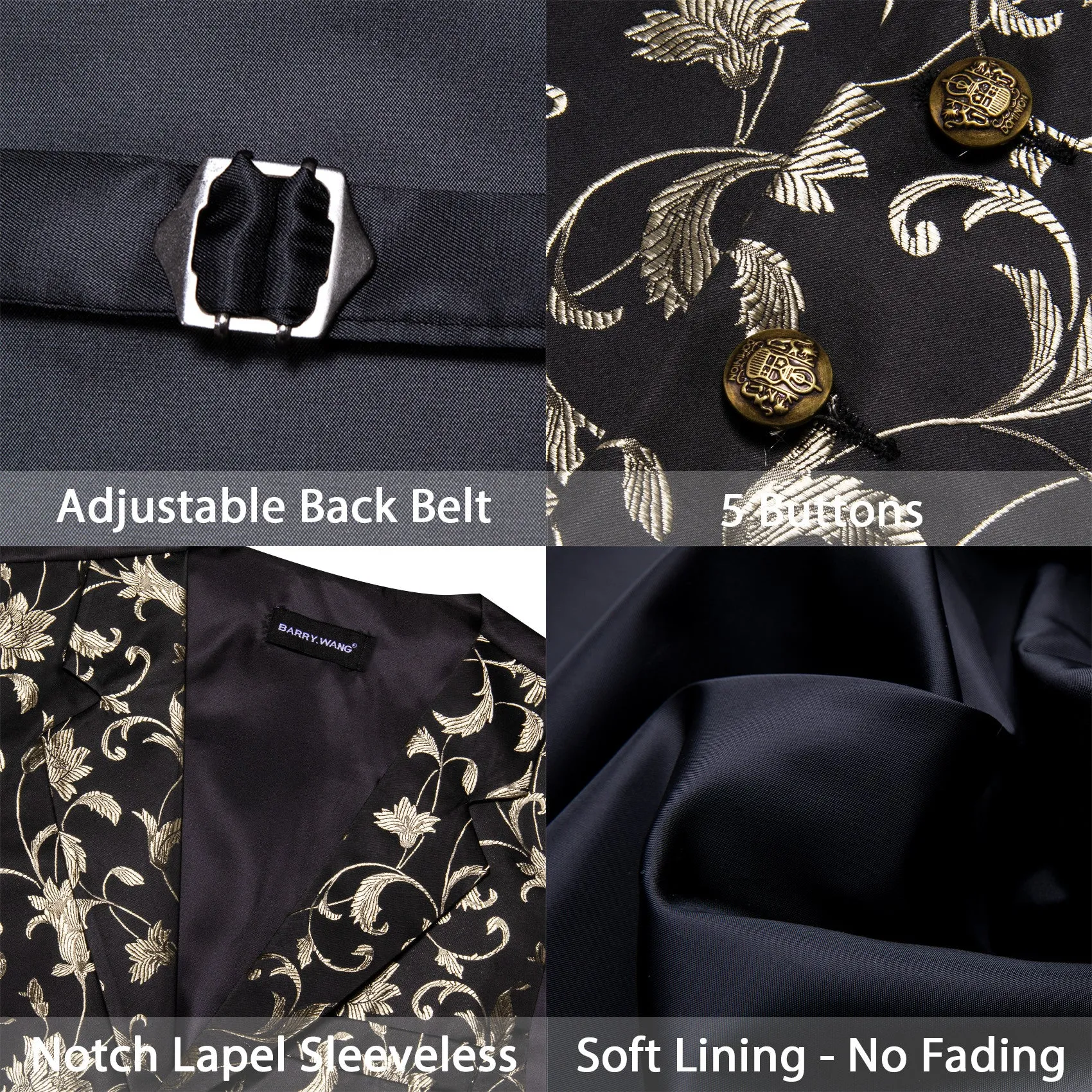 Barry. Wang Mens Collar Vest Ivory Floral Formal Suit Waistcoat Bowtie Hanky Cufflinks Set sold by Barrywang product image thumbnail 3
