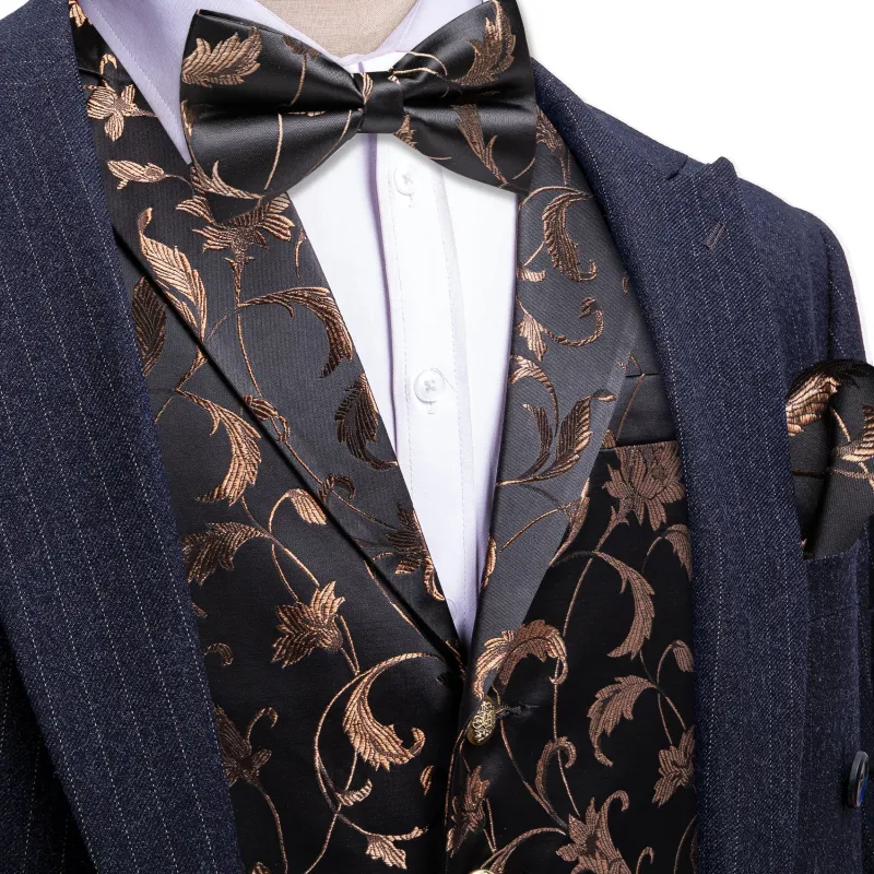 Barry. Wang Mens Collar Vest Tuscan Tan Floral Suit Waistcoat Bowtie Hanky Cufflinks Set sold by Barrywang