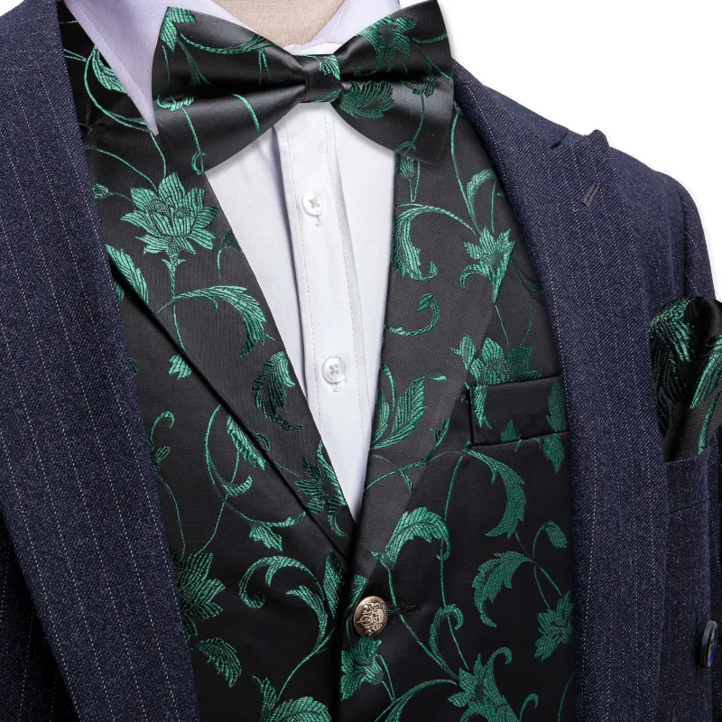 Barry. Wang Mens Huter Green Collar Vest Bowtie Hanky Cufflinks Set sold by Barrywang
