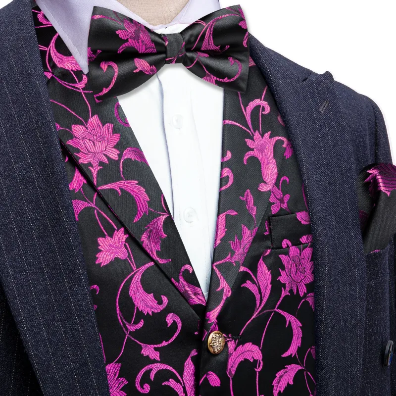 Barry. Wang Mens Hot Pink Floral Vest Silk Vest Bowtie Hanky Cufflinks Set sold by Barrywang