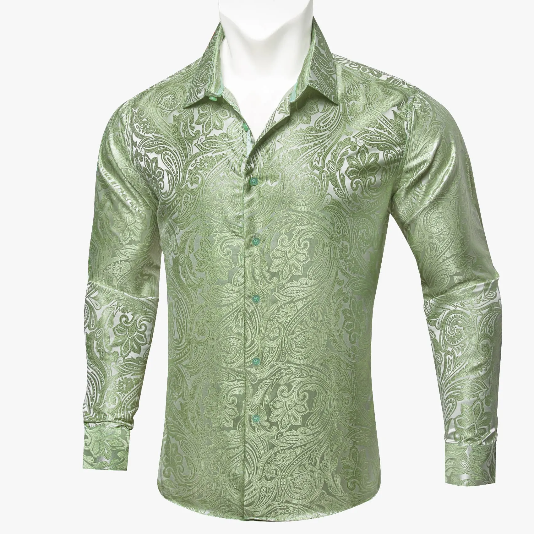 Barry. Wang Sage Green Casual Shirt for Men Paisley Long Sleeve Button Down Shirt sold by Barrywang product image thumbnail 3