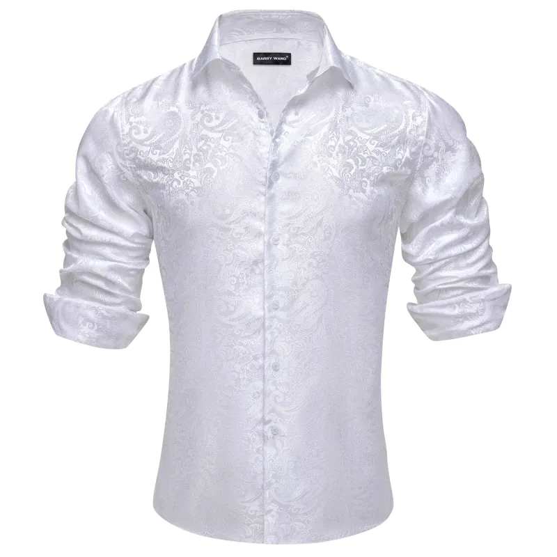 Barry. Wang Mens White Dress Shirt Paisley Wrinkle Free Long Sleeve Button Down Shirt sold by Barrywang