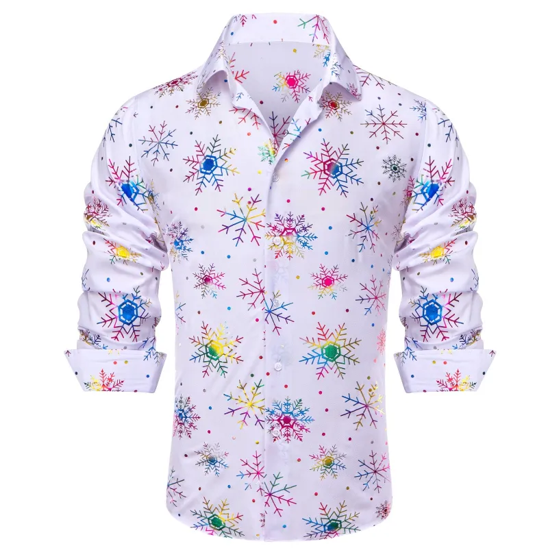 Barry.Wang Mens Holiday White Shirt Colorful Xmas Party Button Up Dress Shirt sold by Barrywang