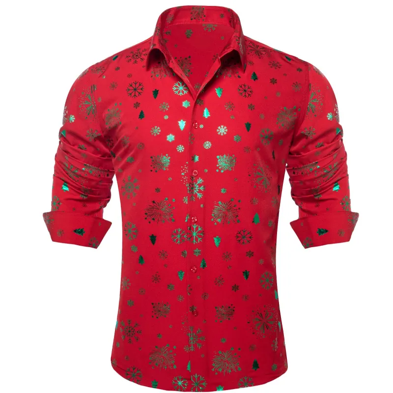 Barry.Wang Mens Holiday Red Shirt Green Xmas Long Sleeve Shirt sold by Barrywang