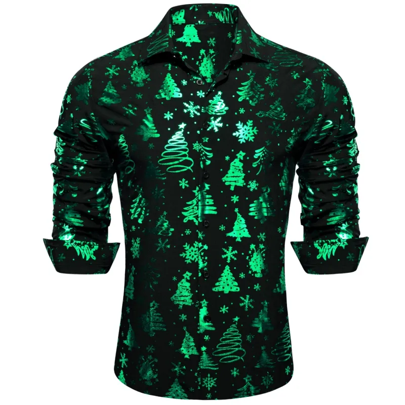 Barry. Wang Holiday Hunter Green Shirt Snowflake Pattern Long Sleeve Shirt sold by Barrywang