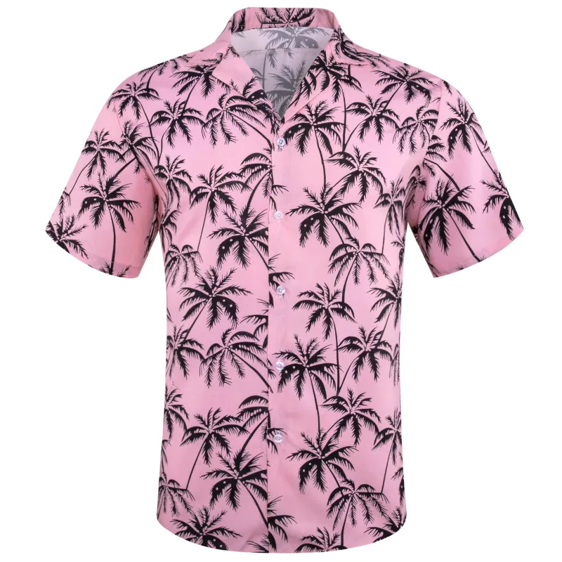 Barry. Wang Pink Black Coconut Tree Short Sleeves Shirt sold by Barrywang