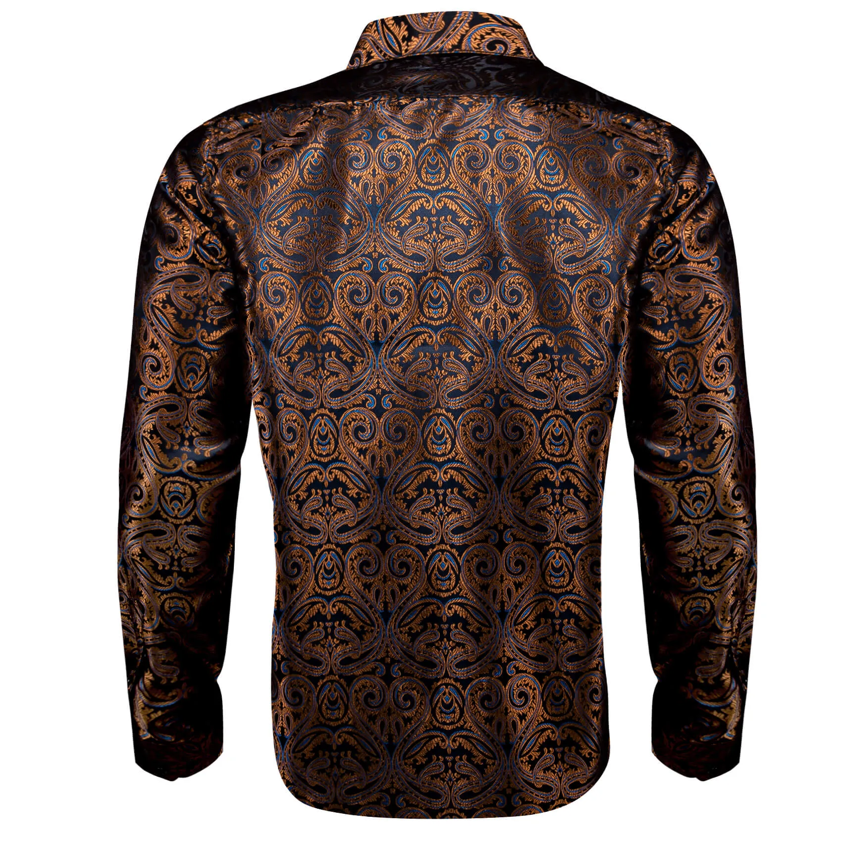 Barry.Wang 2pcs Men Long Sleeve Dress Shirts Brown Black Paisley Shirt Silk Shirt sold by Barrywang product image thumbnail 3