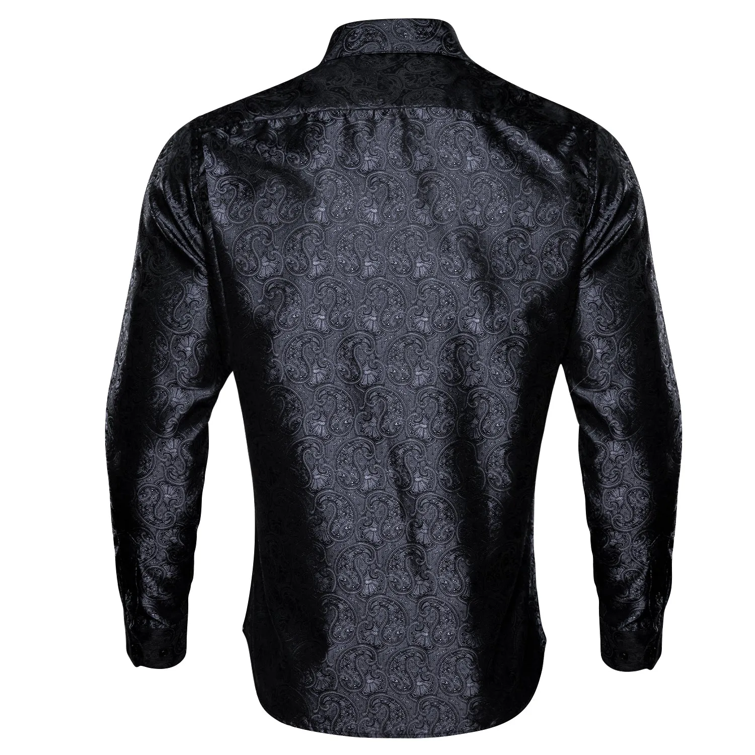 Barry.Wang 2pcs Men Long Sleeve Dress Shirts Brown Black Paisley Shirt Silk Shirt sold by Barrywang product image thumbnail 5