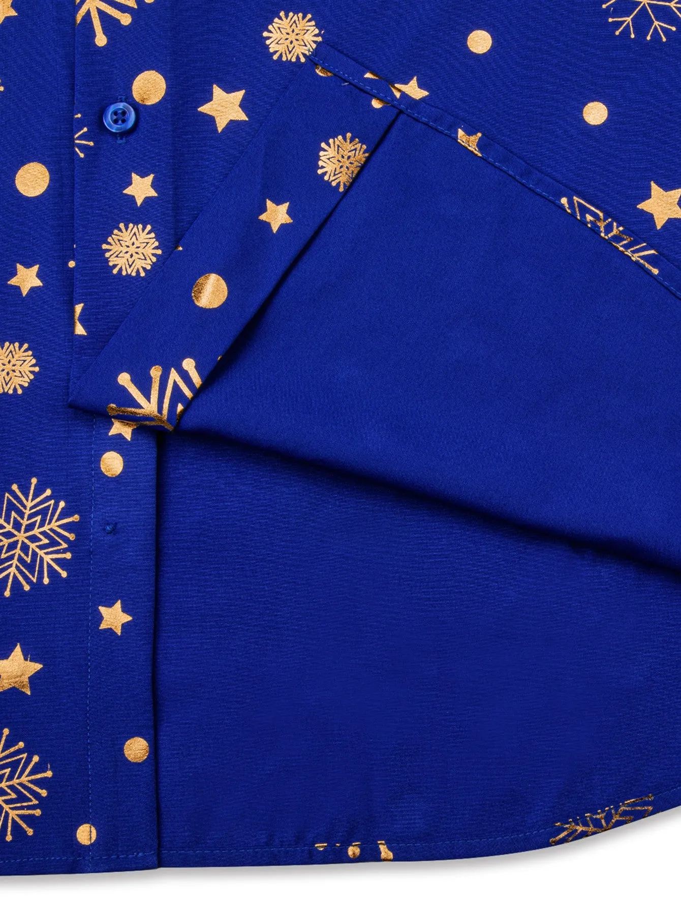 Barry. Wang Holiday Royal Blue Shirt Gold Snowflake Pattern Long Sleeve Shirt sold by Barrywang product image thumbnail 4