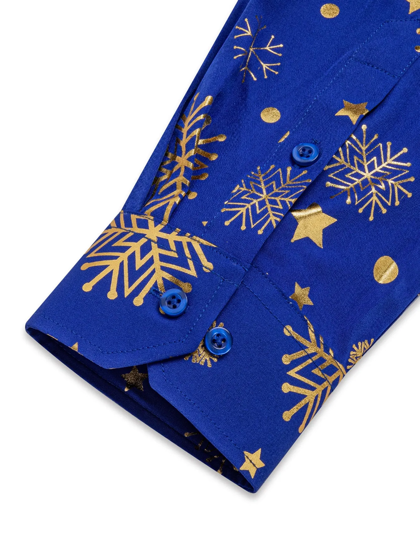 Barry. Wang Holiday Royal Blue Shirt Gold Snowflake Pattern Long Sleeve Shirt sold by Barrywang product image thumbnail 5